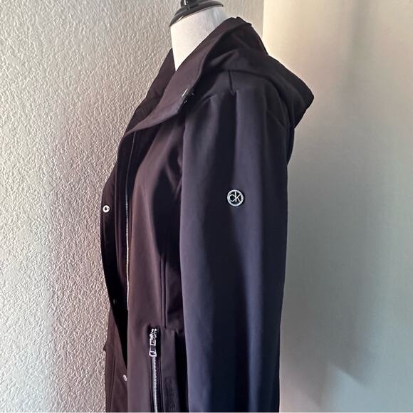 Calvin Klein Black Hooded Trench Coat Soft Shell Rain Jacket / Parka M - Picture 5 of 13